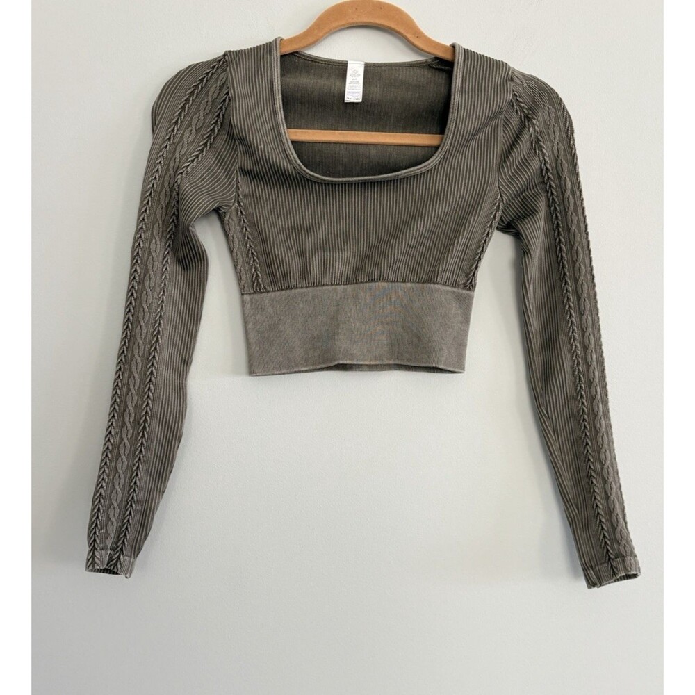 Offline By Aerie Seamless Cable Square Neck Top Green Women's XS